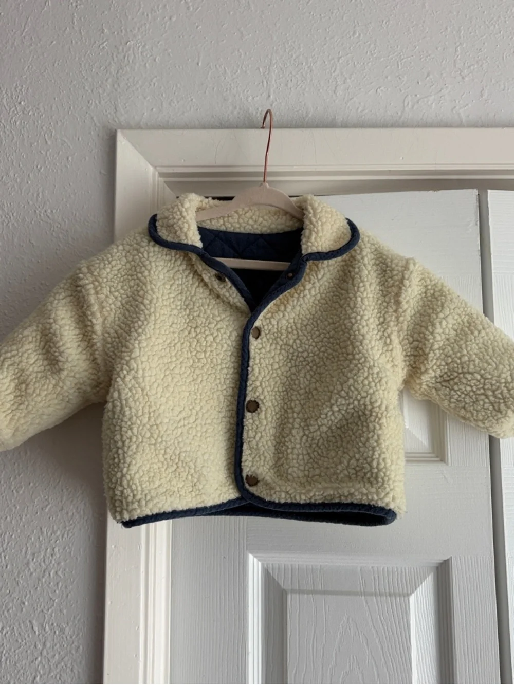 Rylee + Cru Quilted Navy Sherpa Liner Coat Reversible Jacket